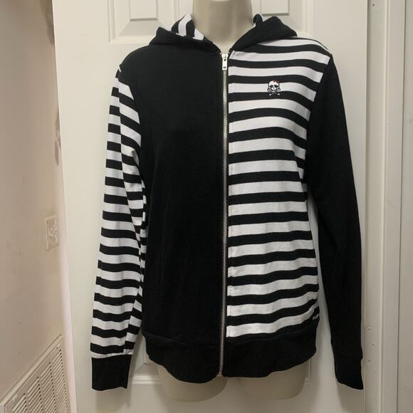Hot Topic Black White Stripe Split Skeleton Bow Women’s Hoodie SM - Picture 1 of 5